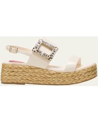 Roger Vivier - Summer Leather Crystal Buckle Espadrille Sandals - Lyst