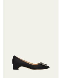 Manolo Blahnik - 40Mm Hangisibar Embellished Buckle Satin Pumps - Lyst