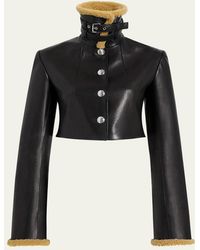 KHAITE - Jodie Shearling-Trim Cropped Leather Jacket - Lyst