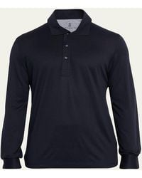 Brunello Cucinelli - Silk And Cotton Jersey Long-Sleeve Polo Shirt - Lyst