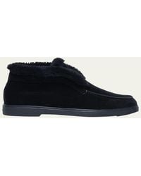 Santoni - Suede Shearling Moc Loafer Booties - Lyst