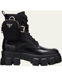 Prada - Monolith Pouch-embellished Platform-sole Leather Boots - Lyst