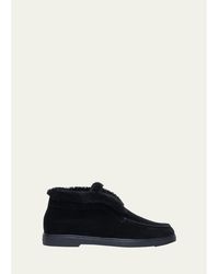 Santoni - Suede Shearling Moc Loafer Booties - Lyst