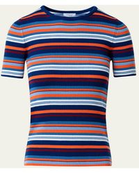 Akris Punto - Stripe Short-sleeve Ribbed Wool Sweater - Lyst