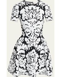 Alexander McQueen - Damask Print Flare Knit Mini Dress - Lyst