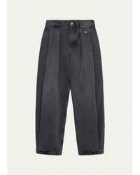 Loewe - Leather Label Baggy-Fit Pleated Jeans - Lyst