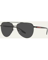 Prada - Steel Aviator Logo Sunglasses - Lyst