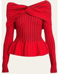 Balmain - Off-shoulder Knit Top With Knotted Detail - Lyst