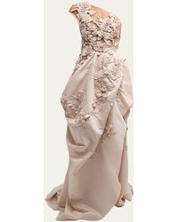 Marchesa - One-shoulder Illusion Gown With Exposed Hip Drape - Lyst