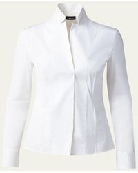 Akris - Long-Sleeve Notched-Collar Poplin Blouse - Lyst