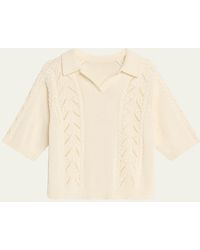 Loulou de Saison - Kina Pointelle & Cable-Knit Cotton Polo Sweater - Lyst