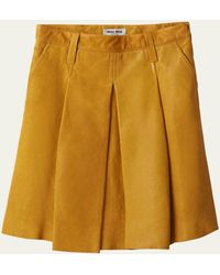 Miu Miu - Large Pleated Midi Leather Skirt - Lyst