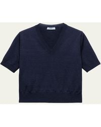 Prada - V-Neck Short Sleeve Boxy Wool Sweater - Lyst