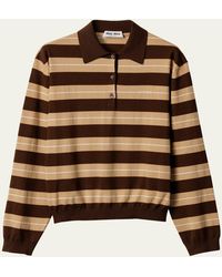 Miu Miu - Striped Cotton Knit Long-Sleeve Polo - Lyst