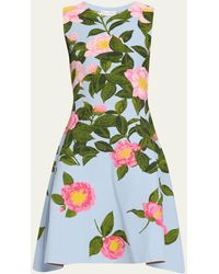 Oscar de la Renta - Camellia Jacquard Fit-&-flare Knit Sleeveless Dress - Lyst