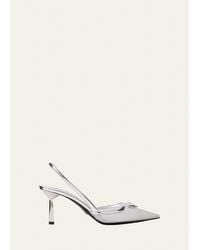 Prada - 75Mm Modellerie Metallic Leather Mesh Slingback Pumps - Lyst