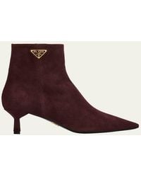 Prada - 55Mm Triangle Suede Ankle Booties - Lyst