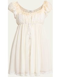 Chloé - Lace-Trim Short-Sleeve Silk Mousseline Mini Babydoll Dress - Lyst