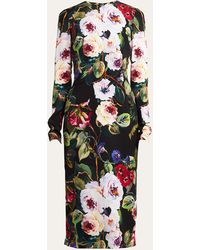 Dolce & Gabbana - Floral-print Long Sleeve Midi Dress - Lyst