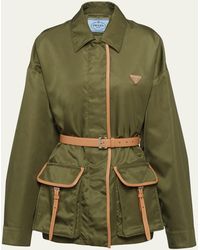 Prada - Re-nylon Leather Belted Jacket - Lyst