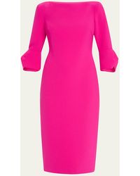 Badgley Mischka - Pleated-Sleeve Midi Sheath Dress - Lyst