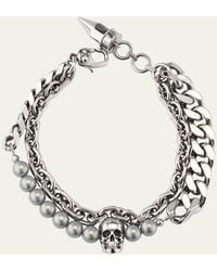 Alexander McQueen - Skull And Faux Pearl Double-chain Bracelet - Lyst