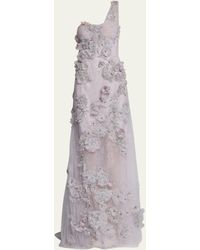 Marchesa - Floral Organza One-shoulder Illusion Tulle Gown - Lyst