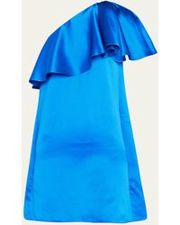 Saint Laurent - One-shoulder Ruffle Satin Mini Dress - Lyst