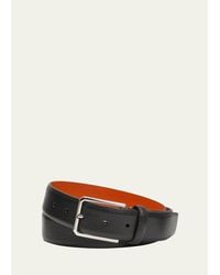 Santoni - Rectangle Buckle Grained Leather Belt - Lyst