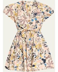 Ulla Johnson - Izel Paisley-Print Cotton Puff-Sleeve Tie-Waist Mini Dress - Lyst