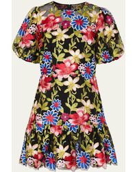 MILLY - Yasmin Floral-embroidered Flounce Mini Dress - Lyst