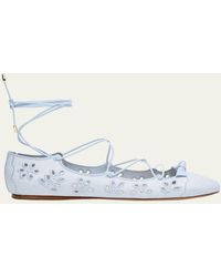Alexandre Birman - Clarita Raffia Eyelet Ankle-Tie Ballerina Flats - Lyst