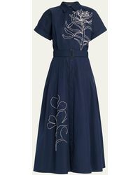 Lafayette 148 New York - Floral-embroidered Cotton Midi Shirtdress - Lyst