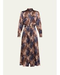 Kiton - Long-Sleeve Abstract-Print Silk Drawstring Maxi Shirtdress - Lyst