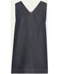 Brunello Cucinelli - Short V-Neck Denim Tank Dress With Monili Insert - Lyst