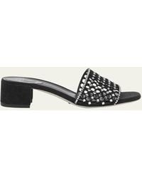 Rene Caovilla - Crystal Net Block-heel Slide Sandals - Lyst