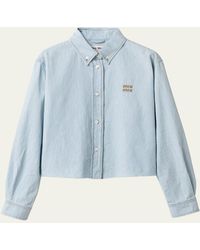 Miu Miu - Chambray Riga Long-Sleeve Crop Button-Down Shirt - Lyst