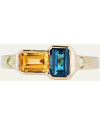 JOLLY BIJOU - 14k Gold Orb Blue Topaz And Citrine Ring With Peridot Cabochons - Lyst