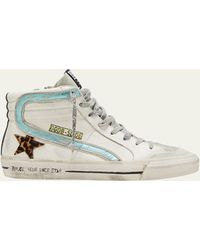 Golden Goose - Women's Mid Star Glitter And Metallic-leather Mid-top Trainers - Lyst