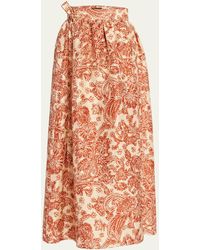 Loro Piana - Leah Woodblock Botanic Print Self-tie Midi Skirt - Lyst