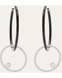 Nikos Koulis - Oui Black Enamel Hoop Earrings With Pave Ring And Round Diamonds - Lyst