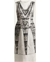 Erdem - Printed Sleeveless Midi Pencil Linen Dress - Lyst