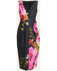 Erdem - Floral-print Pleated V-neck Sleeveless Midi Dress - Lyst