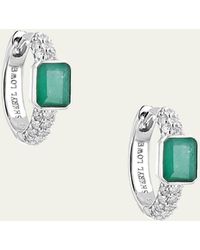 Sheryl Lowe - 3 Row Diamond Huggie Earrings With Emeralds - Lyst