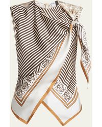 Loewe - Layered Scarf Print Shoulder Tie Silk Top - Lyst
