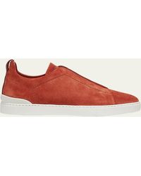 ZEGNA - Triple-stitch Suede Slip-on Low-top Sneakers - Lyst