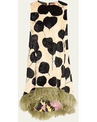 La DoubleJ - La Scala Floral Velvet Feather Trim High-Low Dress - Lyst