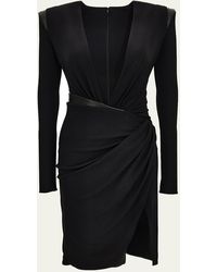 Versace - Ruched Deep V-Neck Mini Dress - Lyst