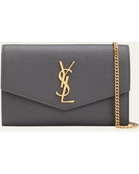 Saint Laurent - Uptown Ysl Wallet On Chain In Grained Leather - Lyst