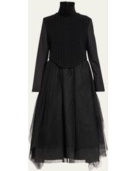 Noir Kei Ninomiya - Mixed-media Wool Fit-flare Tulle Midi Apron Dress - Lyst